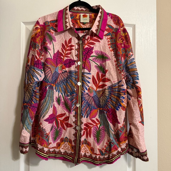 FARM Rio pink linen button up and shorts set (2 pieces) in Macaw Scarf XL - Picture 3 of 13